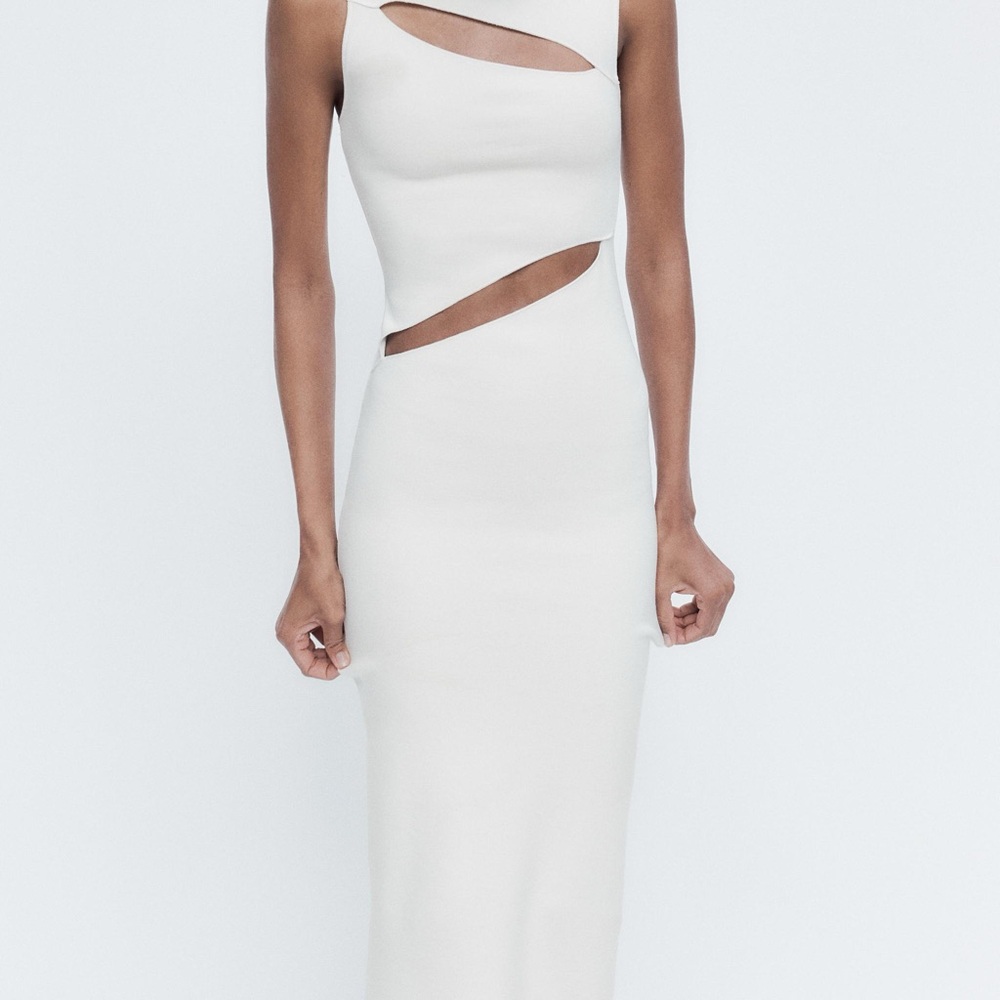 NWT Zara White Cut-Out Stretch Midi Dress Small
